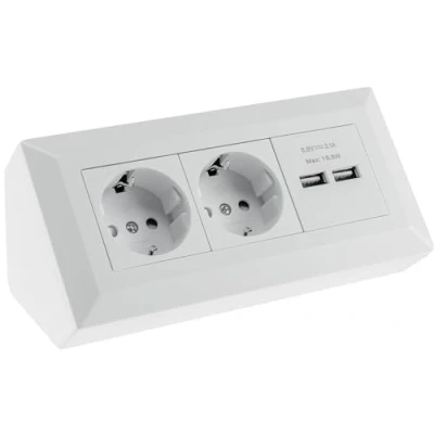 Bild av Steckdosenblock Ecksteckdose 2 Fach Schutzkontaktsteckdose 2X USB A 3,1A Matt Weiß