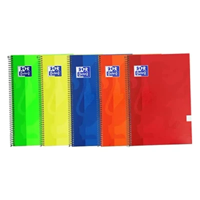 Bild av Oxford, A4 anteckningsböcker, 4 x extra lock, 80 ark. Pack 5 levande blandade färger