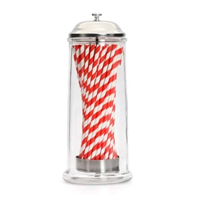 Bild av CKB LTD Retro glas sugrör dispenser hållare behållare set innehåller 50 randiga papperssugrör kan också användas som desinfektionsburk salong frisör