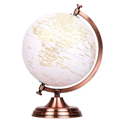 Bild av EXERZ 20 cm Globus Golden färg metallisk pedagogisk, geografisk, modern skrivbordsdekoration metallbåge och bas, belagd i gyllene engelsk karta