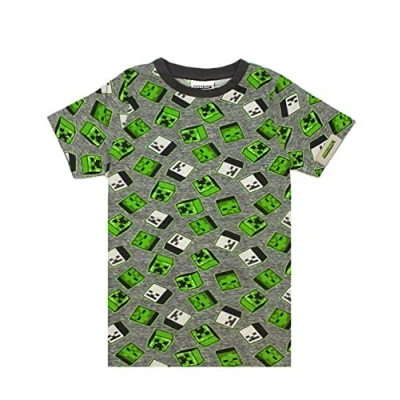 Bild av Minecraft Boys T Shirt All Over Print Creeper Zombies grå och grön bomullstopp, Grön, 7 8 År