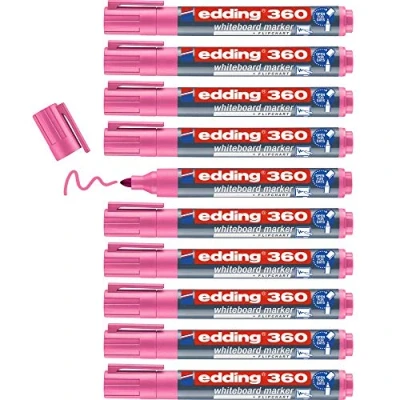 Bild av edding 360 whiteboardmarker rosa låda med 10 pennor rund spets 1,53 mm torkas bort utan vatten för whiteboard, blädderblock, anslagstavla, memo tavla sketcher går att fylla på