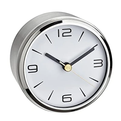 Bild av TFA Dostmann Bordsklocka Camino, 60,1036,55, öppen spis klocka modern, liten, analog, ädel design, halkfri, av aluminium, silver, (L) (B) 94 x (H) 61 mm