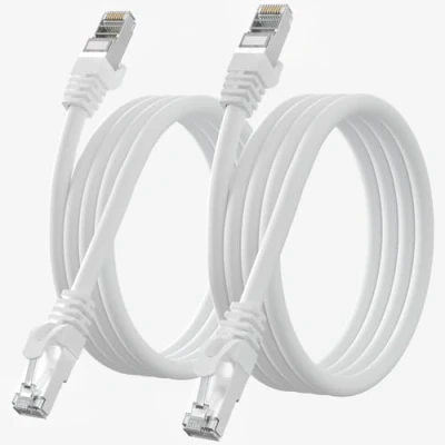 Bild av Ethernet Kabel 3m Cat 7, 2 Delar, Höghastighetsskärmad Rj45 Utomhus Gigabit Vattentät LAN SFTP Vit Internetkabel för Router Switch Modem PS5/4 10Gbit/s 600MHz