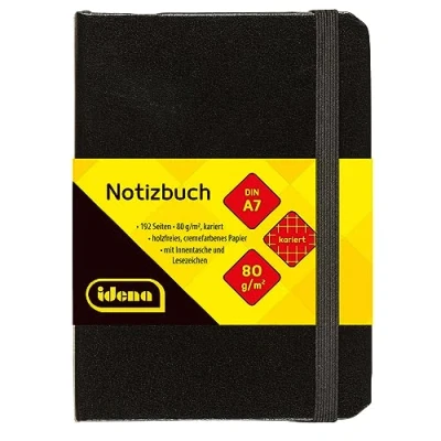 Bild av Idena 209283 Anteckningsbok DIN A7, rutig, papper krämfärgat 192 sidor, 80 g/m², inbunden i svart, 1 styck