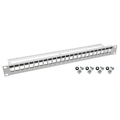 Bild av HMF 66445 07 UTP Keystone patchpanel för serverskåp 19 tum 1 HE 24 portar RJ45 ljusgrå