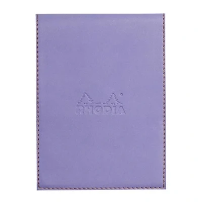 Bild av RHODIA 128109C Urklipp fodral + häftat anteckningsblock N12 Iris 8,5 x 12 cm små fyrkanter 80 avtagbara ark vitt Clairefontaine papper 80G pennhållare fuskläder Rhodiarama