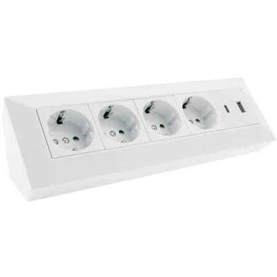 Bild av Steckdosenblock Ecksteckdose 4 Fach Mehrfachsteckdose mit USB A C PD für Büro Küche Werkstatt Weiß