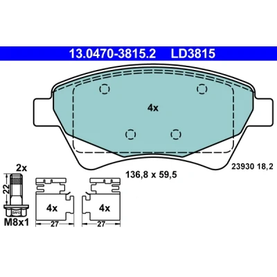 Bild av ATE Ceramic 13.0470 3815.2 Jeu de plaquettes frein contact signal d&#039;usure exclu avec vis d&#039;étrier accessoires RENAULT: MEGANE 2
