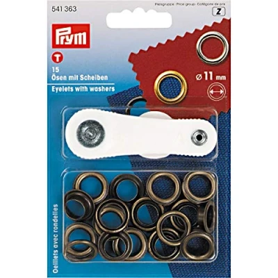 Bild av Prym PRYM_541363 1 Antik mässingsfärgade 11 mm öljetter + brickor (15 st), Metall, 14 x 9,5 tum