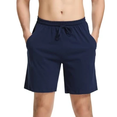 Bild av Aseniza Pyjamasbyxor för män lediga shorts i 100 % bomull pyjamas herrshorts sommarpyjamas, 1#a2 blå, XL
