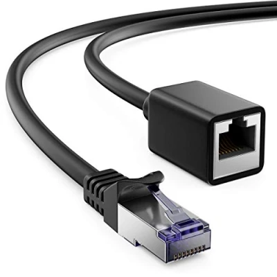 Bild av deleyCON 1m CAT7 Patchkabel Förlängning för Ethernet LAN Nätverkskabel CAT 7 Råkabel med RJ45 Kontakt på Dosa S/FTP Koppar PiMF 600MHz Svart