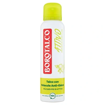 Bild av Borotalco, aktiv gul luftrenare spray, alkoholfri formel och med talk anti luktmolekyler, fräsch effekt, 48 timmars effektivitet, ceder lime 1 flaska à 150 ml