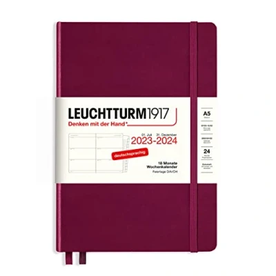Bild av LEUCHTTURM1917 367599 Veckokalender medium (A5) 2024, 18 månader, Port Red, tyska