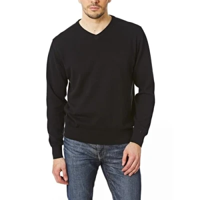Bild av Castle Point herr 100% bomull jumper pullover tröja, rund hals/V ringad, Svart V hals, XL