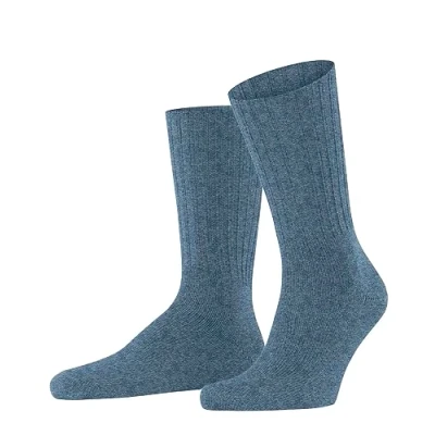 Bild av FALKE Nelson herrstrumpor andningsbara klimatreglerande luktneutraliserande ull utan elastisk förstärkt slitstark tjock varm extra mjuk ribbad enkel perfekt för vardaglig affärslook 1 par, Blå (Ljus