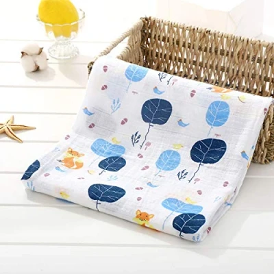 Bild av BuxiuGK Baby flicka pojke lindningsfilt i 100% bomull muslin, perfekt för en födelsegåva, 120 x 110 cm, runt träd