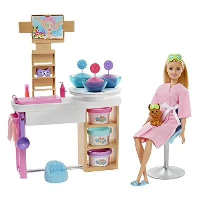Bild av Barbie GJR84, Wellness ansiktsmasker lekset, Doll (blond), valp, spastation, spackel, 10 tillbehör, leksakspresent för barn från 3 till 7 år