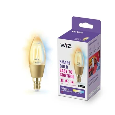 Bild av WiZ Amber Tunable White Smart LED belysning (WiFi och Bluetooth),25W, C35, E14, 2000 5000 Kelvin, Dimbar i kallvitt till varmvitt, Guldfärgat glas
