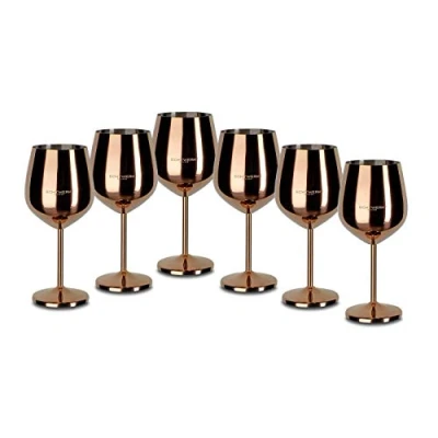 Bild av ECHTWERK Okrossbara vinglas av rostfritt stål, set, rödvinslas, vinprovglas, cocktailglas, robust, okrossbart, Gold Edition, 6 stycken, 21 x 7,3 cm, 0,5 l