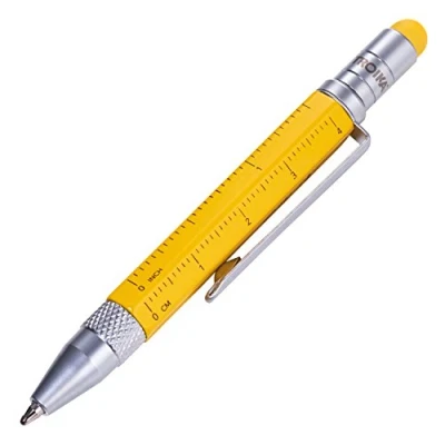 Bild av Troika multitasking kulspetspenna (liten), centimeter/tumlinjal, slits/stjärnskruvmejsel, stylus (gul), svart påfyllning, inkl. 2 påfyllningar, aluminium/mässing/stål, matt, gul