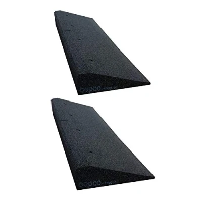 Bild av Trottoarkantsramp, set om 2 stycken (2 stycken) L x B H: 100 25 6 cm av gummi (svart) uppkörningsramp, dörrtröskelramp, med lagrade brickor för fastsättning