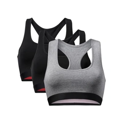 Bild av Ekologisk bomullsbralette för kvinnor 3 Pack svart blågrå komfortbehåstretch (Flerfärgad (2x Svart, 1x Grå/Svart), S)