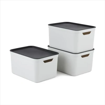 Bild av Jive Dekobox 3 pack förvaringslåda 16 l med lock, plast (PP återvunnen), vit/antracit, x (37,5 27,8 29,8 cm)
