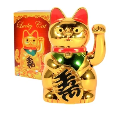 Bild av DEWIN Kinesisk dekoration katt, stor guld våg hand paw up välstånd inbjudande katt bra lycka Feng Shui dekoration, för varje semester eller tillfälle symbol