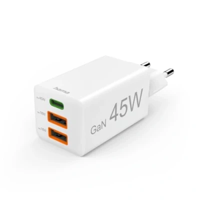 Bild av Hama Laddning, GaN, 1 USB C PD, 2 A QC, mini laddare, 45 W, vit