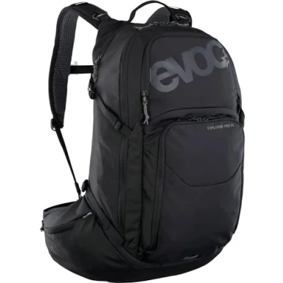 Bild av EVOC EXPLORER PRO 30, ryggsäck (kroppsnära passform, AIR FLOW CONTACT SYSTEM, AIRO FLEX höftbälte, inkl. verktygsfack, fack för vätskeblåsa upp till 3 liter och regnskydd, One Size), Svart