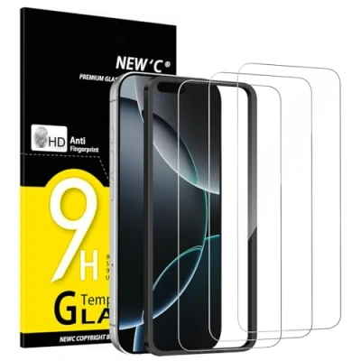 Bild av NEW&#039;C 3 Pack, skärmskydd i glas för iPhone 16 Pro Max (6,9 tum), bubbelfri, 9H hårdhet, 0,33 mm ultratransparent, ultrabeständigt härdat glas,Enkel installationsverktyg inkluderat