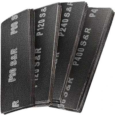 Bild av S&amp;R slipnätssats för gipsväggar, 40 slipnät (10 x P80, P120, P220, P400 vardera), 280 93 mm, robust kiselkarbidkorn, perfekt gipsskivor, trä, metall