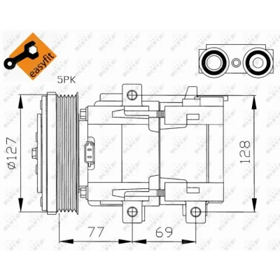 Bild av NRF 32061 compresseur De Climatisation FS10 170 12 PAG 46 avec huile PAG, bague d&#039;étanchéité EASY FIT