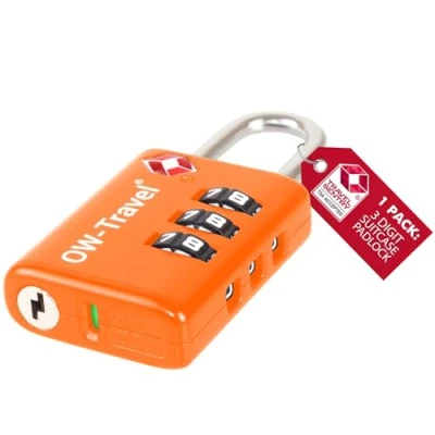 Bild av OW Travel TSA Godkänd Kombinationslås med öppen varningsindikator (Orange 1 pack) 3 siffrig kod lås Säkerhet Ryggsäck Hänglås Resväska, Lås, resväska Gymskåp