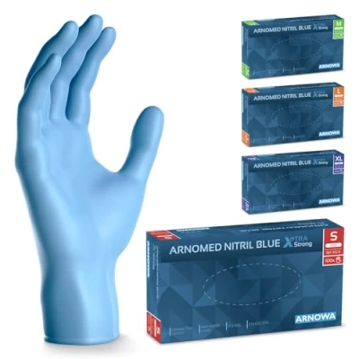 Bild av ARNOMED engångshandskar blå extra starka, i S, 50% tjockare nitrilhandskar, 100 st, puderfria engångshandskar, latexfria gummihandskar, M, L &amp; XL