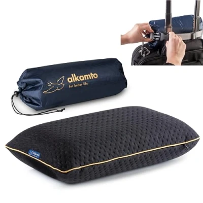 Bild av alkamto resekudde campingkudde ergonomisk minnesskum kudde med temperaturreglerande överdrag Oeko TEX Made in Green (40 x 25 10 cm svart)