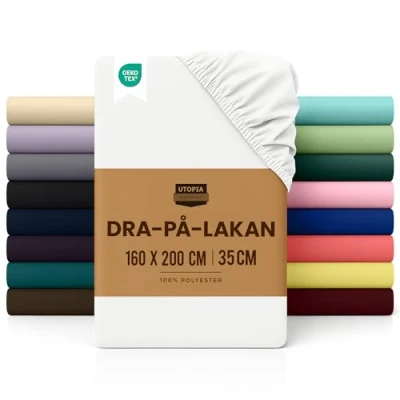 Bild av Utopia Bedding dra på lakan djup ficka 35 cm (14 tum) borstad mikrofiber (Vit, 160x200 cm)
