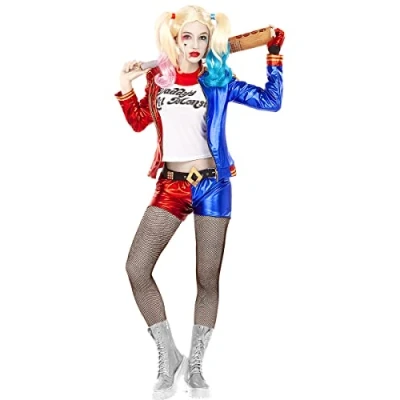 Bild av Funidelia Harley Quinn Maskeraddräkt Suicide Squad för dam Superhjältar &amp; DC Comics vuxen och roliga tillbehör fester, karneval Halloween Storlek XS