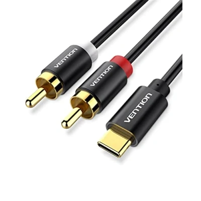 Bild av VENTION USB C till 2 RCA ljudkabel typ kabel 2RCA uttag ljudledning, högtalarkabeladapter för bilstereo, telefon, surfplatta, hemmabio, förstärkare, DVD, högtalare (1 m)