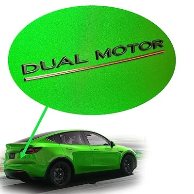 Bild av Shop4EV Dual Motor Logo emblem mattsvart med rött understryk, för Tesla Model Y/3, hållbar ABS