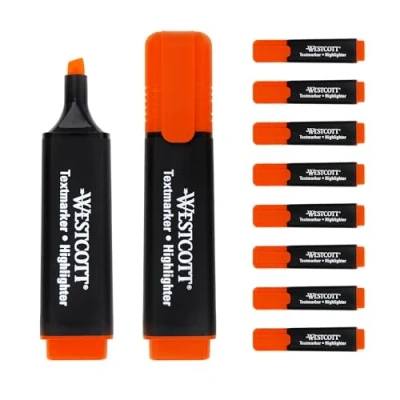 Bild av Westcott överstrykningspenna 10 stycken orange pack highlighter märkpennor i lysande 25 mm linjebredd premiumfärg från Tyskland E 743600 00