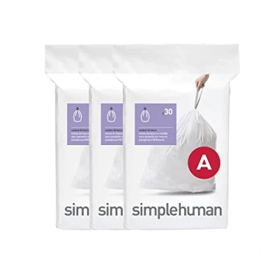 Bild av simplehuman Code A 90 Count, Dispenser Pack Custom Fit Liners, Drawstring Trash Bags, 4.5 Liter / 1.2 Gallon, White