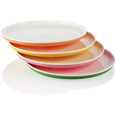 Bild av COM FOUR® 4x tallrikar plastplattor i ljusa färger återanvändbara multifunktionsplattor okrossbara [urvalet varierar] (4 stycken färgglada)