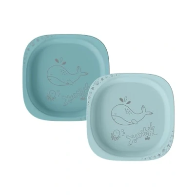 Bild av nip Green Eco baby och barntallrik, mikrovågsugns diskmaskinssäker, extra platt perfekt för tilläggsstart, BPA fri, utan melamin, hållbar, set om 2, djurmotiv, blå