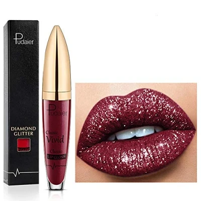 Bild av 18 färger Diamond Glitter Lipgloss Lipstick flytande läppstift matt glans, läppglans långvarig non stick slät och bekväm (04)