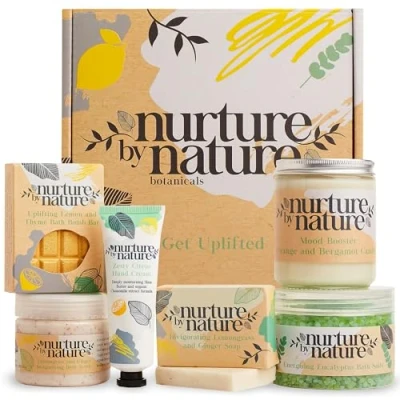 Bild av RELAX &amp; RE ENERGISE Pamper Spa Gift Set Hamper by Nurture Nature Essential Oils, Bath Salts, Aromatherapy, Soap, Bombs, Candle more For Her, Him, They Valentines Day, Mothers Day