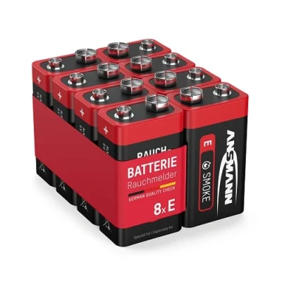 Bild av ANSMANN Rökdetektorbatteri [8 pack] Fyrkantiga 9 V E block batterier för rök/brandlarm med 7 års livslängd