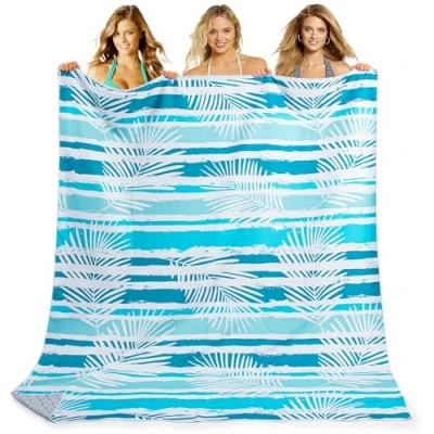Bild av KUOGAS Strandhandduk 200 x 140 cm XXL, stor mikrofiber snabbtorkande handduk, sandfri badhandduk, strandfilt (himmelsblå blad)