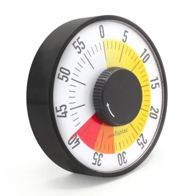 Bild av FISHTEC ® Jätte fyrkantig mekanisk timer 60 minuter stora siffror stående eller magnetisk kökstimer, klassrum tidsplanering för barn (svart)